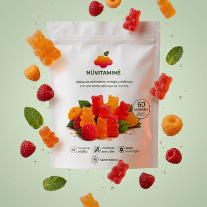 Bolsa de NÜVITAMINÉ con gomitas en forma de osito y frutas